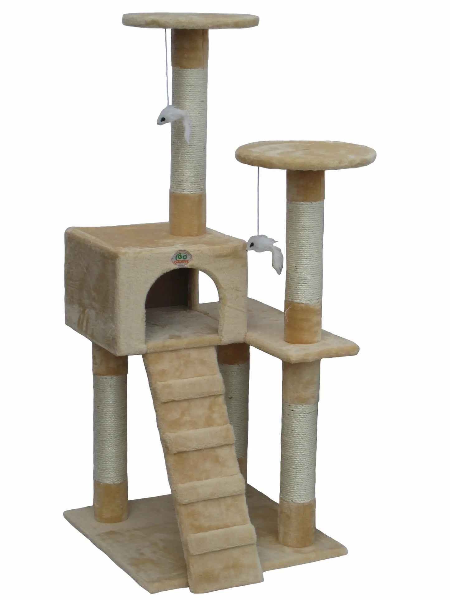Go Pet Club 52" Compact Cat Tree Kitty Tower Kitten Condo House Furniture with Toys and Ladder for Indoor Cats Beige