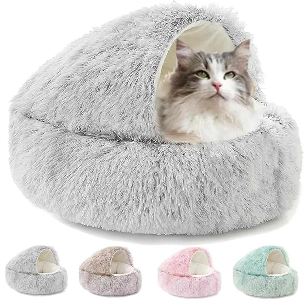 Lapcatz Nest Bed Small Dog Bed Cozy Cat Cave Bed Cat Beds for Indoor Cats WashableCalming Dog Beds & Cat Cave Bed with Hooded Cover Non-Slip Cat Beds (Grey-Short Liner60cm/23.6inch)