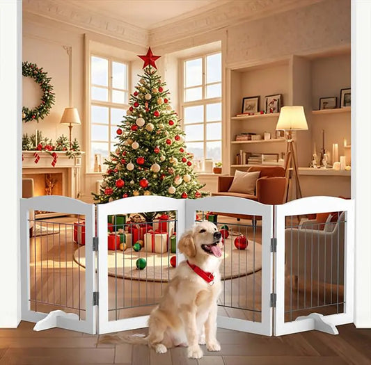 Free Standing Dog Gate Indoor Dog Fences Indoor 4 Panels Foldable Pet Gate for Stairs 32 inch Dog Fences for Doorways Dog Gate for Stairs Pet Gate with Support Feet