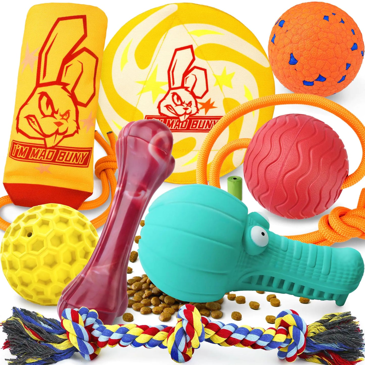 IMMADBUNY Heavy Duty Various Dog Chew Toys for Aggressive Chewers 9 Pack Indestructible Large Dog Toys Include Tug Chew & Rope Toys Squeaky Toys for Medium Large Breed Dog (for Super Chewers)