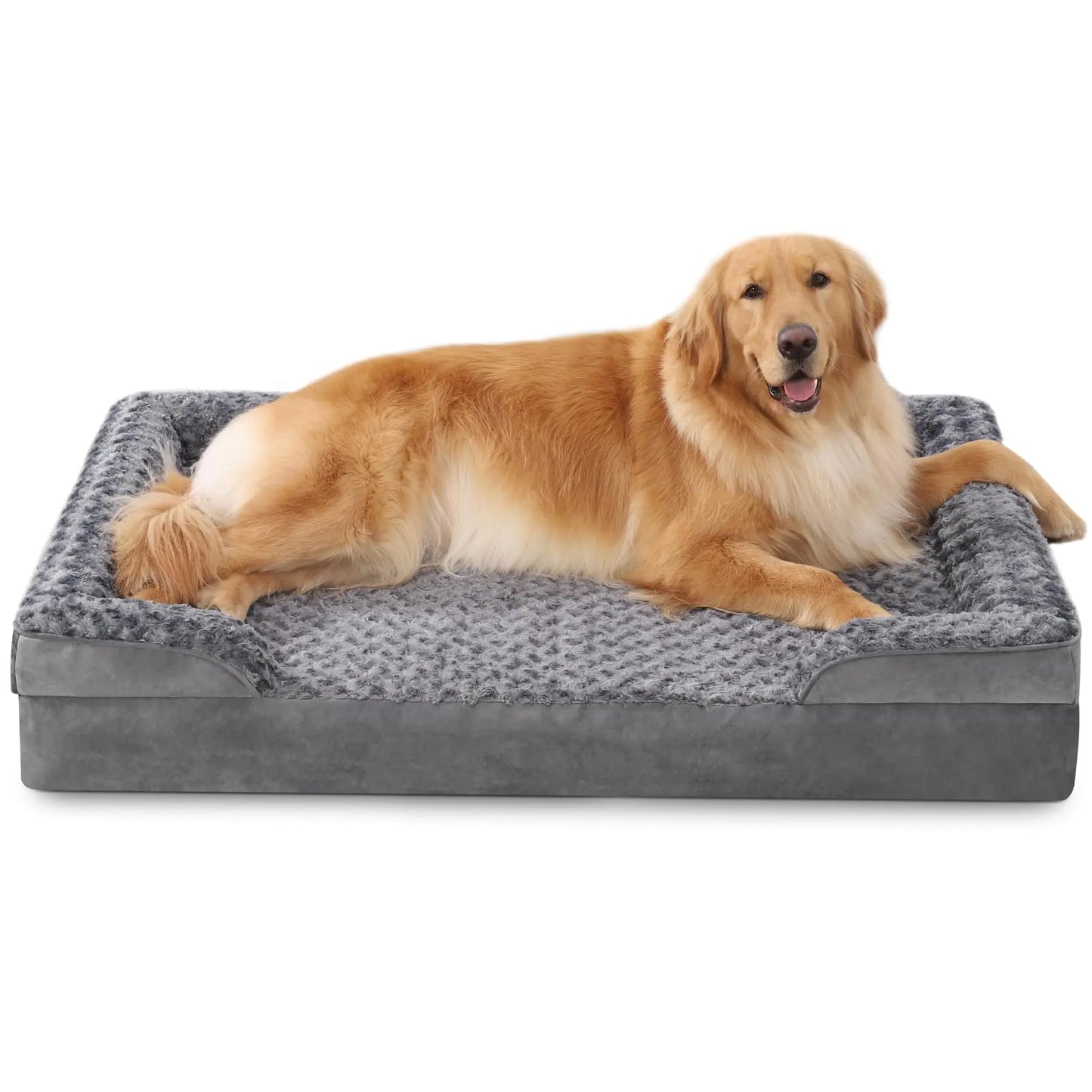 KSIIA Orthopedic Dog Beds Large Sized Dog Couch Waterproof Dog Bed Washable Dog Bed Egg Foam Pet Bed with Removable Bolster & Nonskid Bottom Extra Large Dog Bed XL Dog Bed Sofa 47 x 29 x 7 Inch Grey