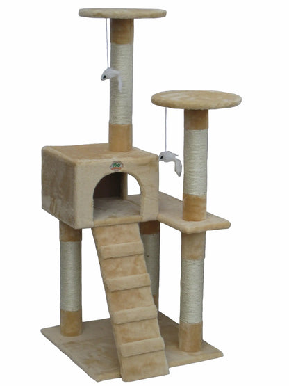 Go Pet Club 52" Compact Cat Tree Kitty Tower Kitten Condo House Furniture with Toys and Ladder for Indoor Cats Beige