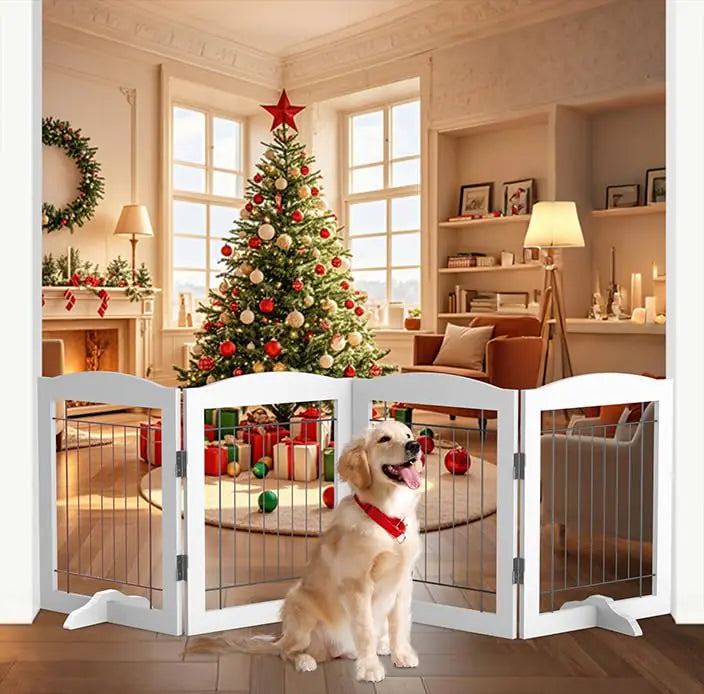 Free Standing Dog Gate Indoor Dog Fences Indoor 4 Panels Foldable Pet Gate for Stairs 32 inch Dog Fences for Doorways Dog Gate for Stairs Pet Gate with Support Feet